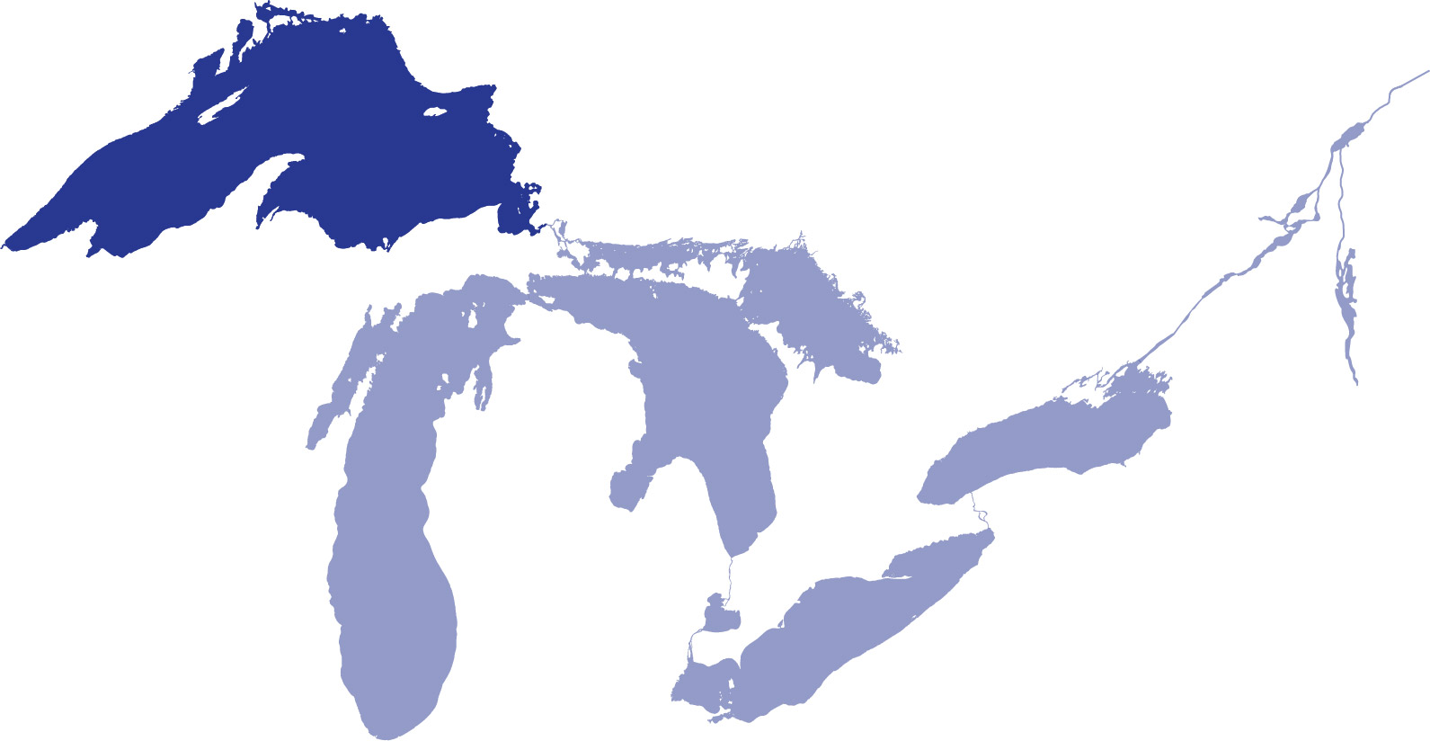 Lake Superior highlighted in dark blue and the Great Lakes in light blue