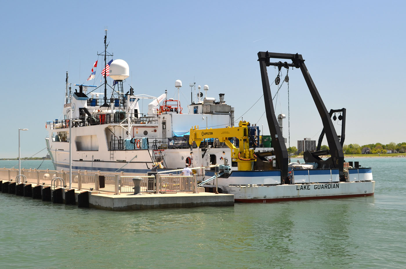 The R/V Lake Guardian is docked on the Detroit River