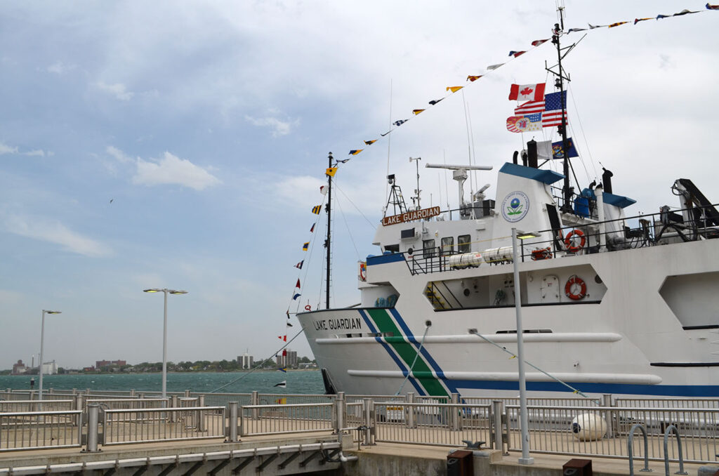 The R/V Lake Guardian is docked on the Detroit River