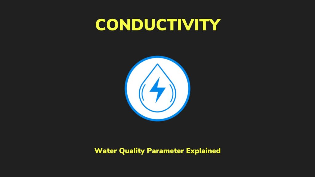 Icon with lightning bolt, text that reads conductivity a water quality parameter explained.