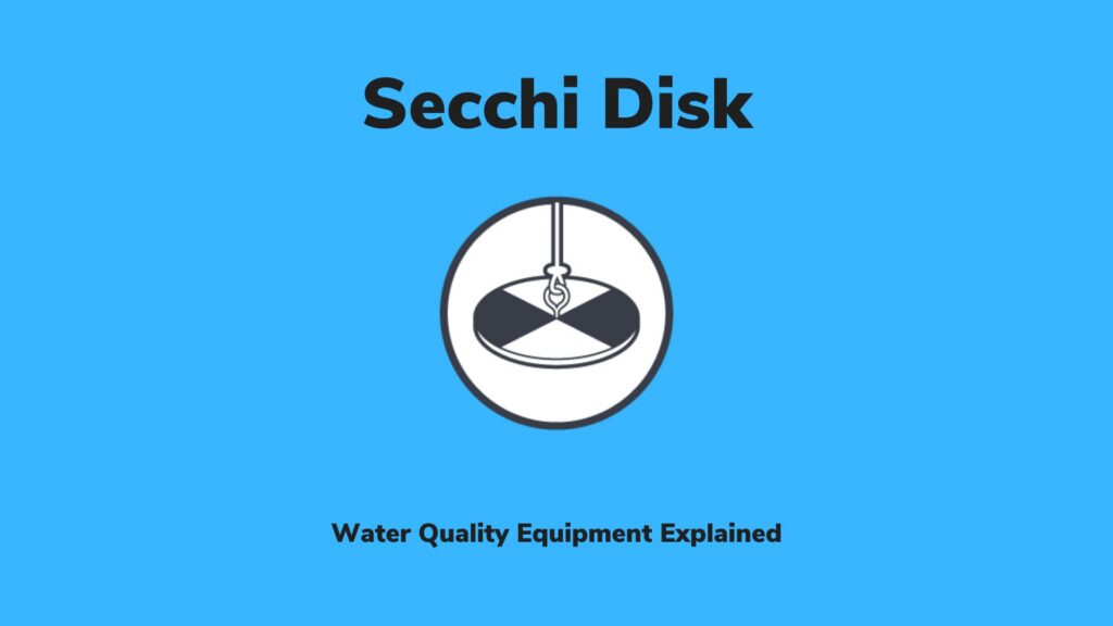 An icon of a black and white Secchi disk; Text that reads Secchi Disk: Water Quality Equipment Explained