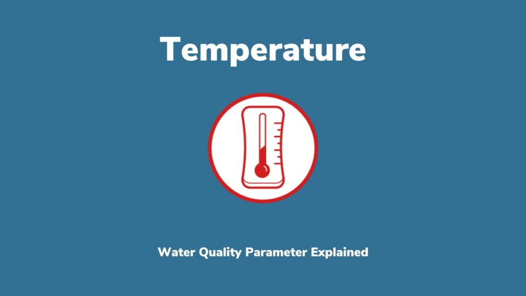 Thermometer icon with text that reads, Temperature: A water quality parameter explained.
